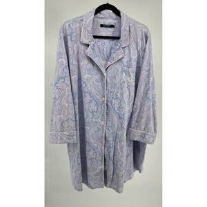 LAUREN RALPH LAUREN Womens 3X Paisley Logo Monogram Pink Night Shirt Sleepwear